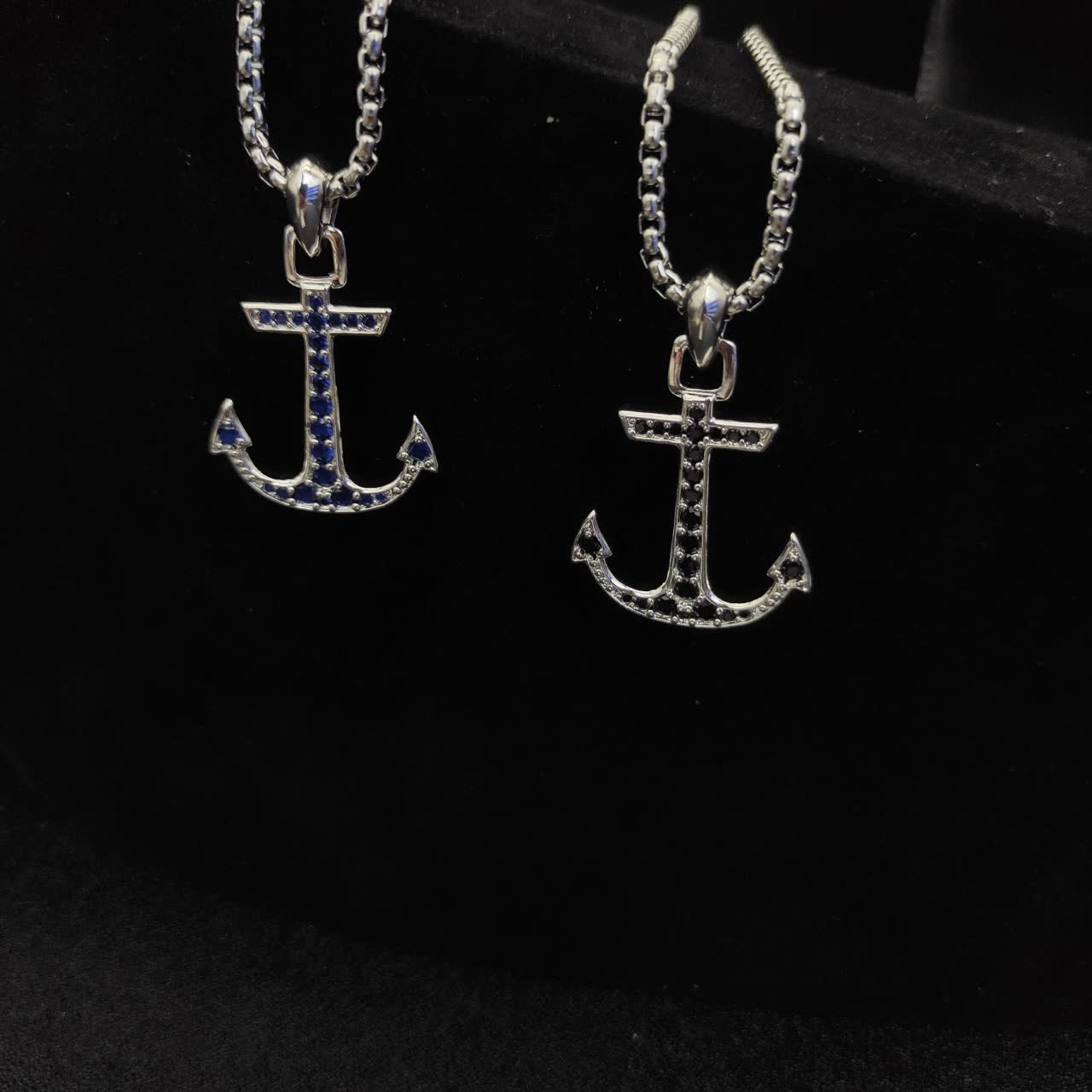 David Yurman Silver Anchor Pendant with Blue Stones